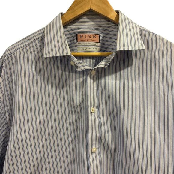THOMAS PINK Light Blue Striped Dress Shirt, Size 18 1/2 X 37 1/2 - Picture 3 of 7